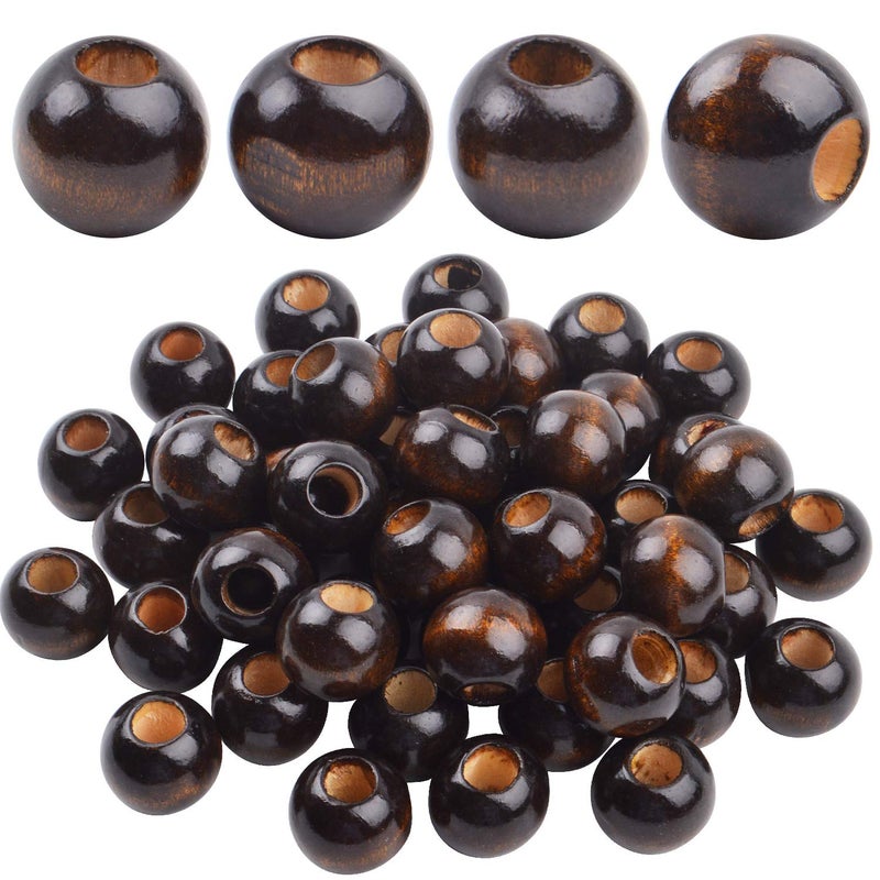 Aylifu 25MM Wooden Dreadlock Beads,50Pieces Large Hole Wooden Beads Loose Spacer Beads for Jewellery Making(Black Coffee) - Image 1